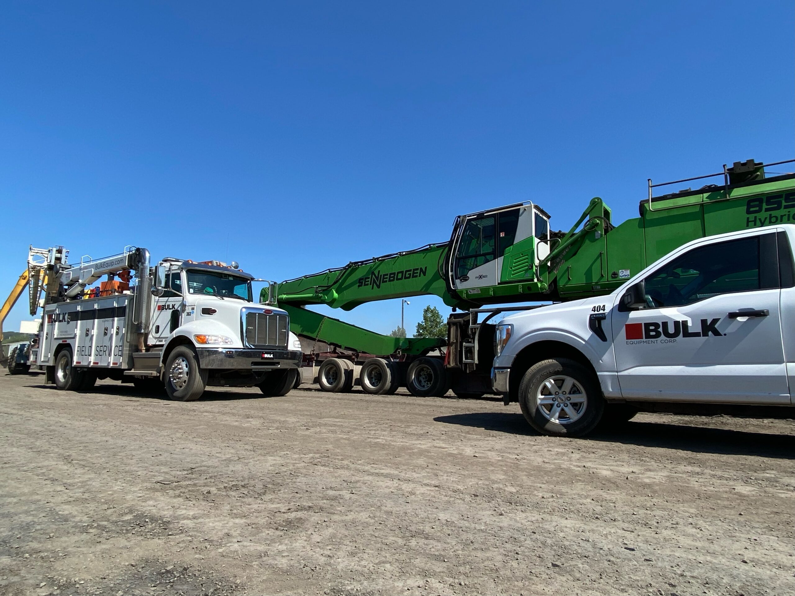 bulk equipment corp delivering sennebogen material handler heavy equipment